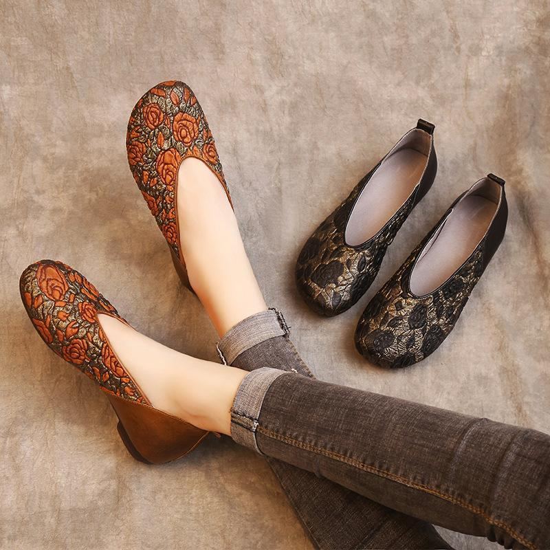 National Style Slip-on Round Toe Cowhide Fritidsskor