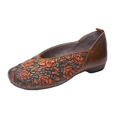 National Style Slip-on Round Toe Cowhide Fritidsskor