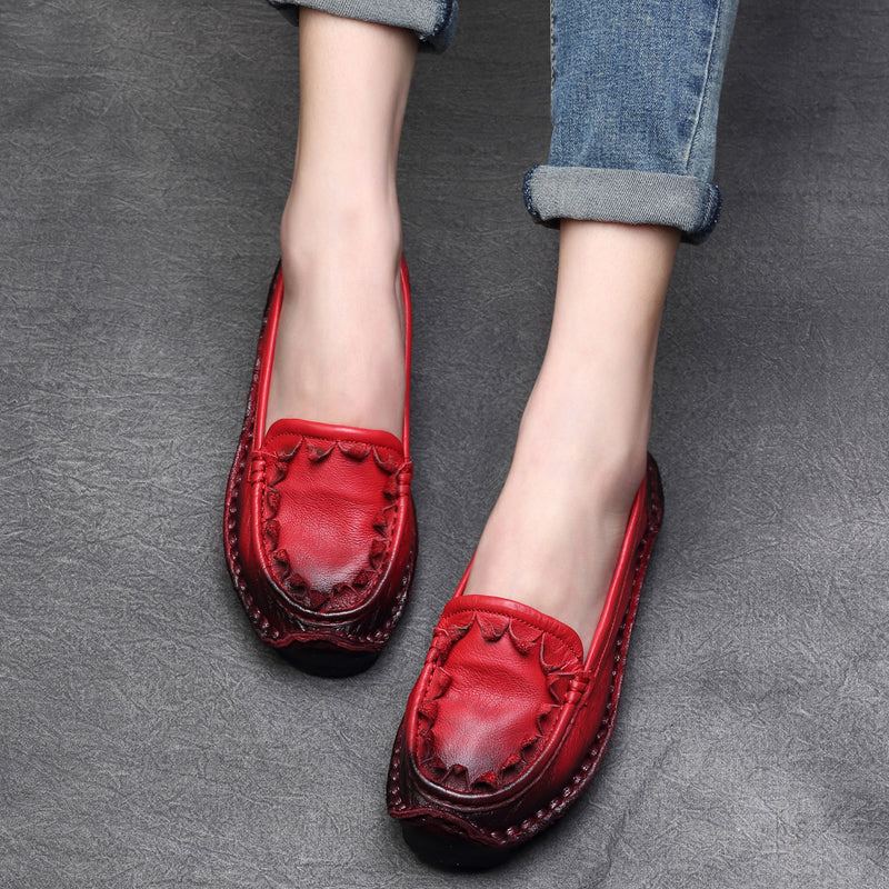 Plus Size Dam Vår Sommar Retro Leather Loafers