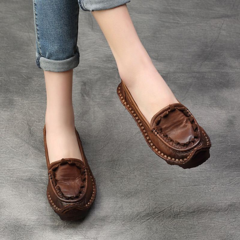 Plus Size Dam Vår Sommar Retro Leather Loafers