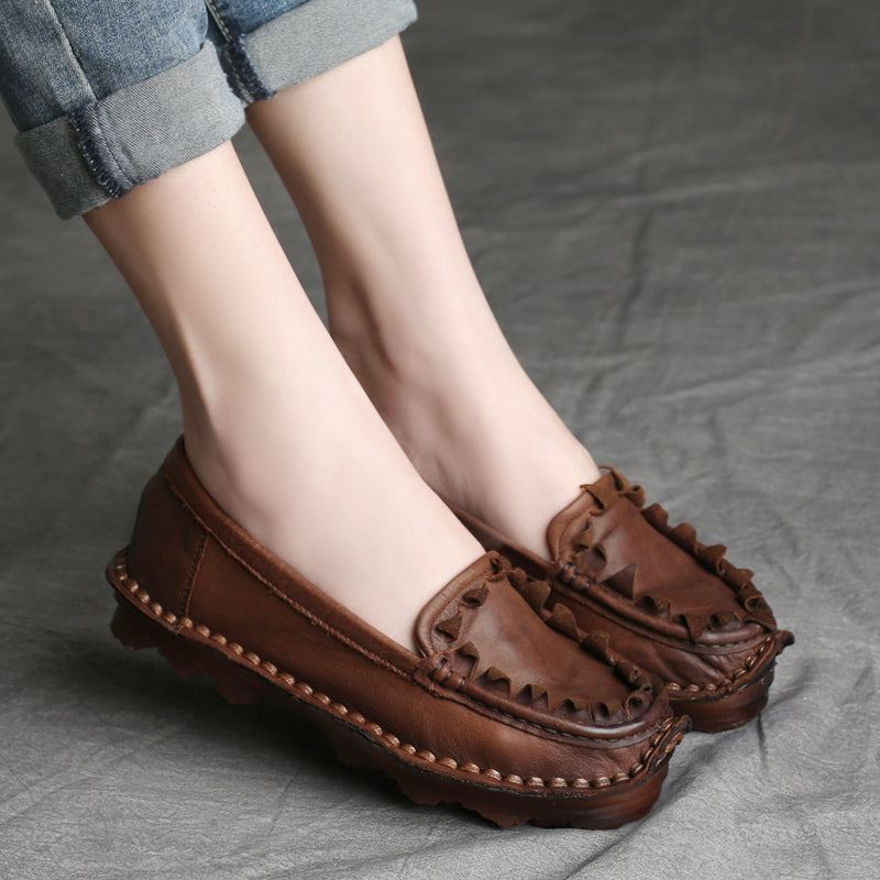 Plus Size Dam Vår Sommar Retro Leather Loafers