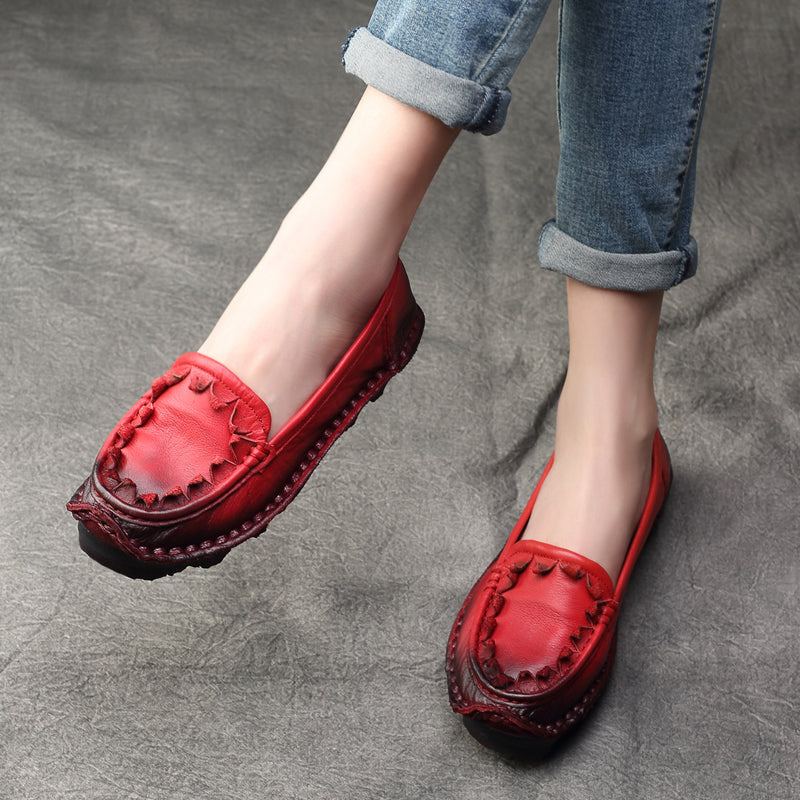 Plus Size Dam Vår Sommar Retro Leather Loafers