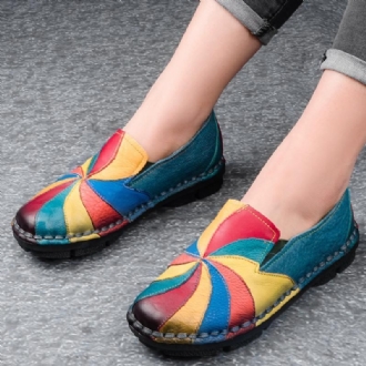 Retro Multi-color Windmill Läder Slip On Handgjorda Platta Loafers