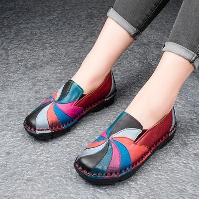 Retro Multi-color Windmill Läder Slip On Handgjorda Platta Loafers