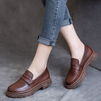 Spring Leather British Round Toe Loafers Skor