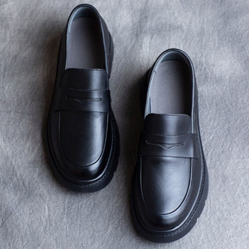 Spring Leather British Round Toe Loafers Skor