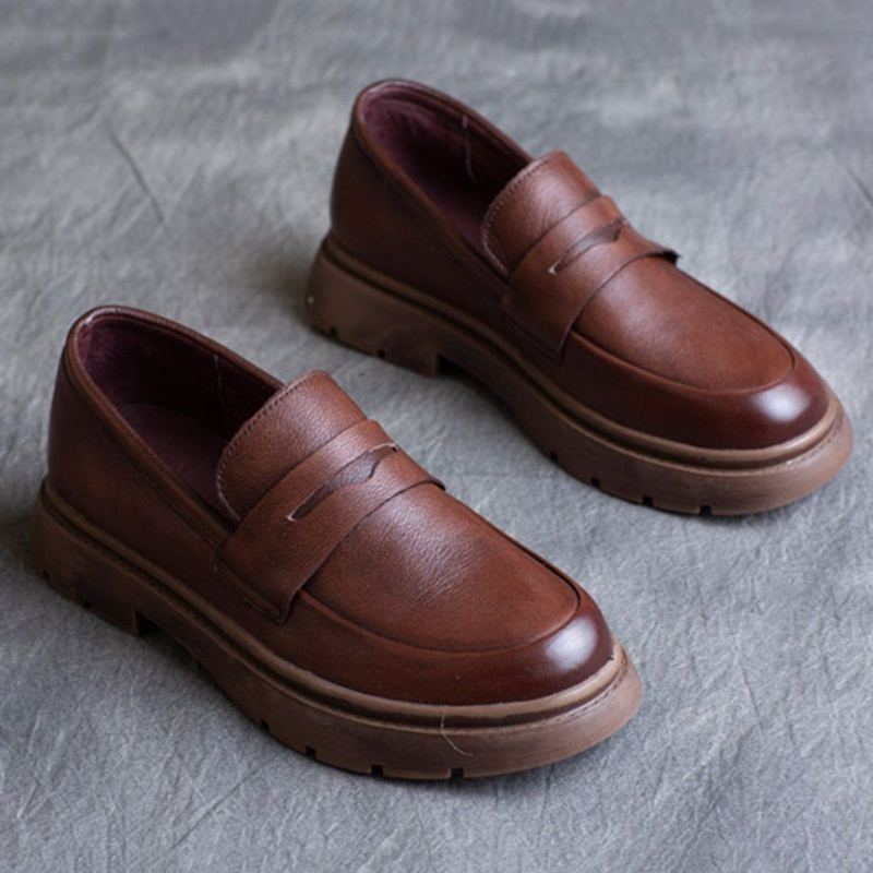 Spring Leather British Round Toe Loafers Skor