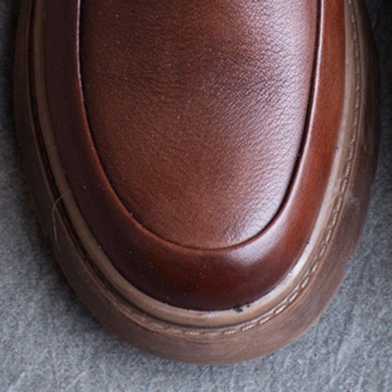 Spring Leather British Round Toe Loafers Skor