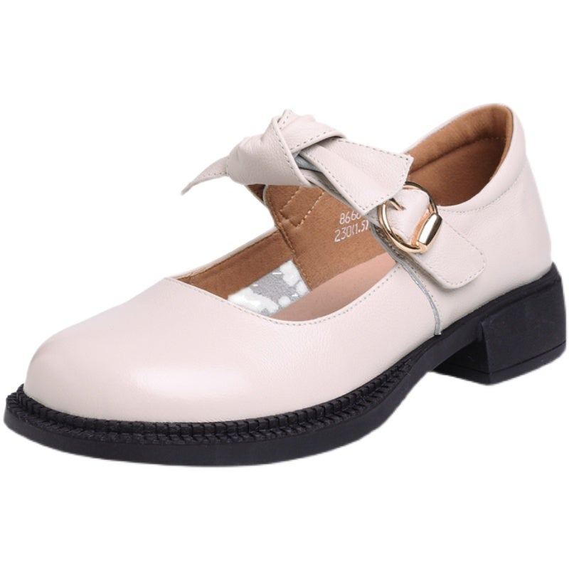 Spring Leather Rund Head Kardborrband Bowknot Casual Loafers