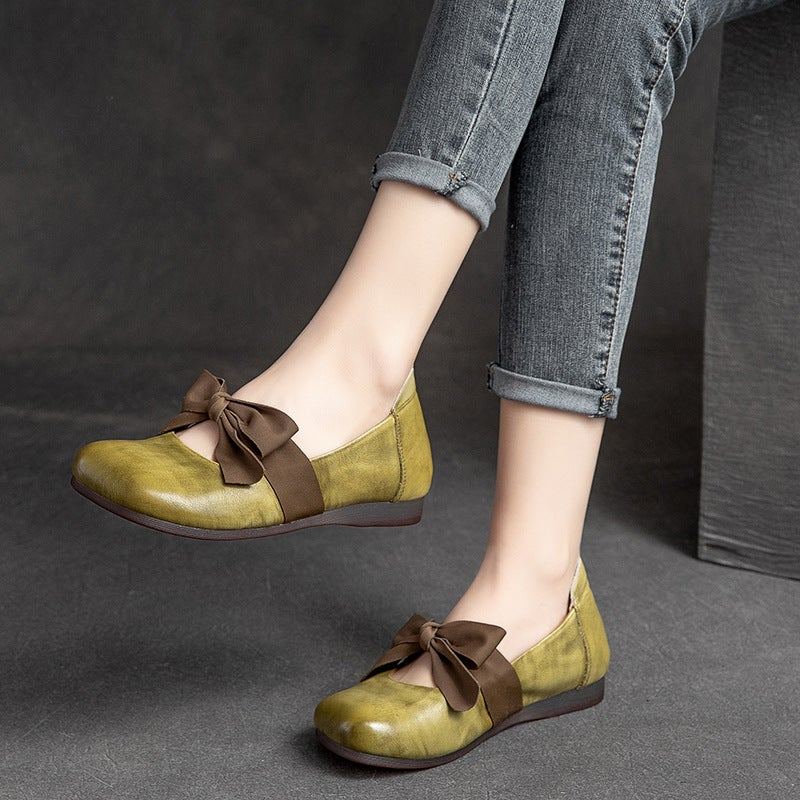 Spring Retro Casual Bowknot Elegant Leather Loafers