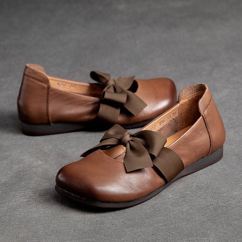 Spring Retro Casual Bowknot Elegant Leather Loafers