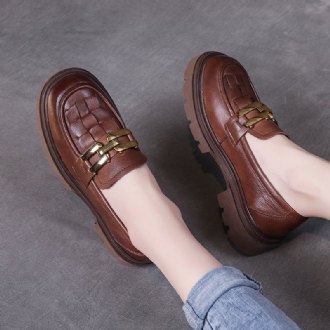 Spring Retro Pläd Läder Handgjorda Casual Loafers