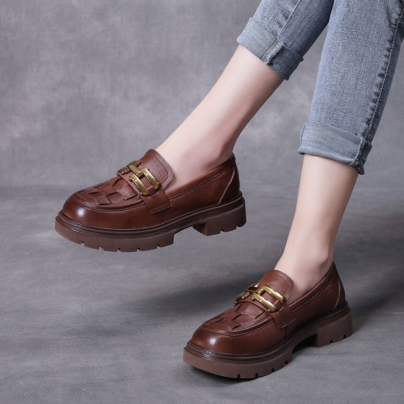 Spring Retro Pläd Läder Handgjorda Casual Loafers