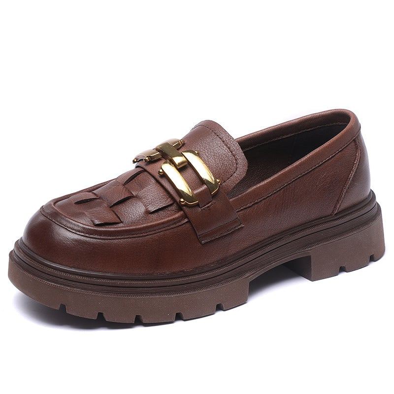 Spring Retro Pläd Läder Handgjorda Casual Loafers