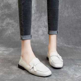 Square Toe Läder Slip-on Platta Skor Casual Skor