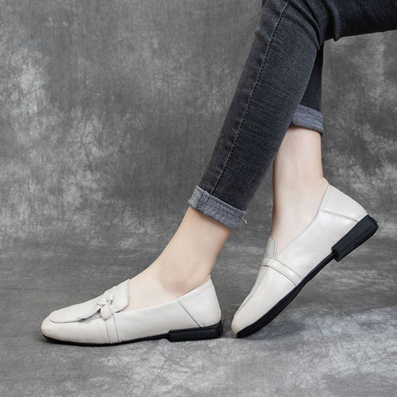 Square Toe Läder Slip-on Platta Skor Casual Skor