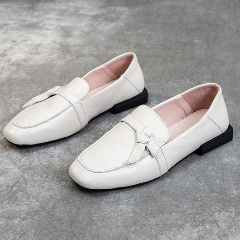 Square Toe Läder Slip-on Platta Skor Casual Skor