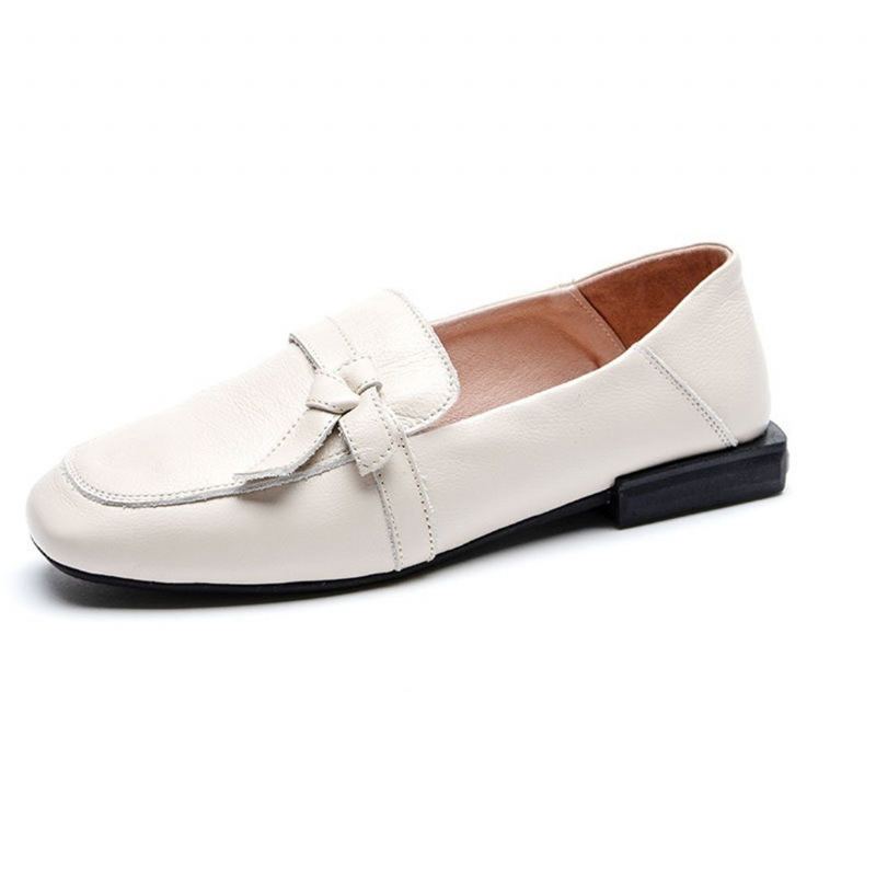 Square Toe Läder Slip-on Platta Skor Casual Skor