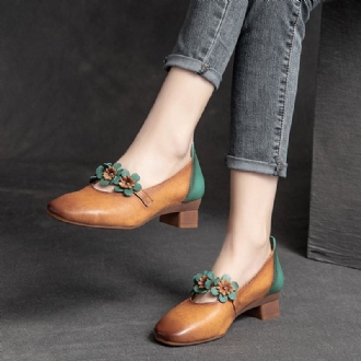 Summer Retro Leather Floral Wedge Casual Loafers