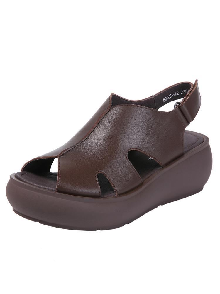 Summer Retro Leather Wedges Dam Fritidsskor