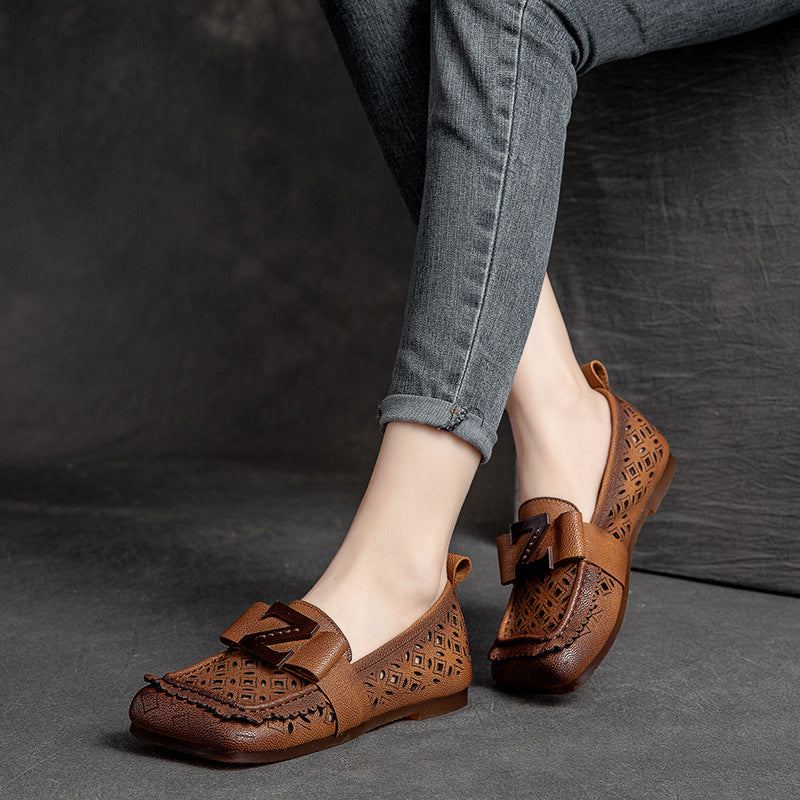 Summer Vintage Hollow Leather Flat Casual Loafers