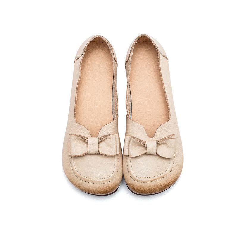 Vår Sommar Dam Retro Leather Bowknot Loafers