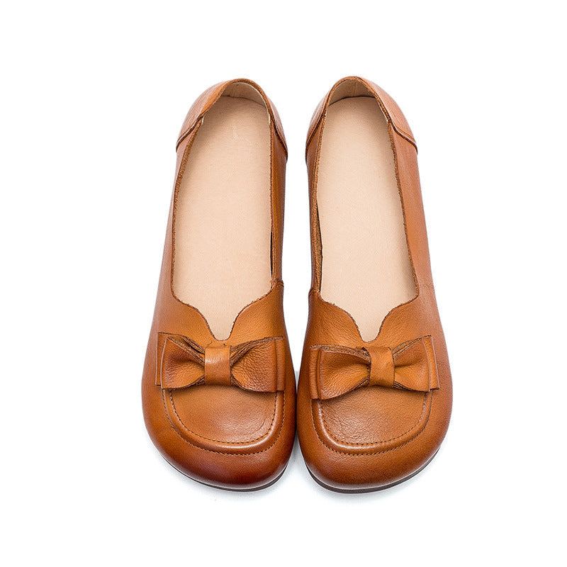 Vår Sommar Dam Retro Leather Bowknot Loafers