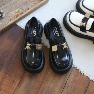 Vår Sommar Retro Kohud Runt Huvud Fashion Bear Loafers