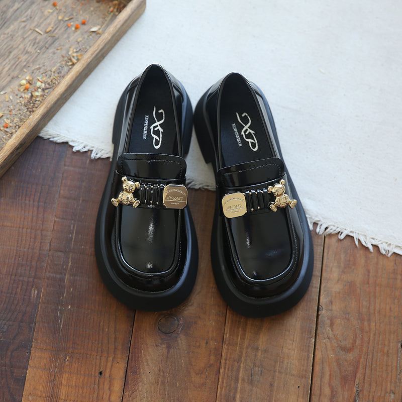 Vår Sommar Retro Kohud Runt Huvud Fashion Bear Loafers