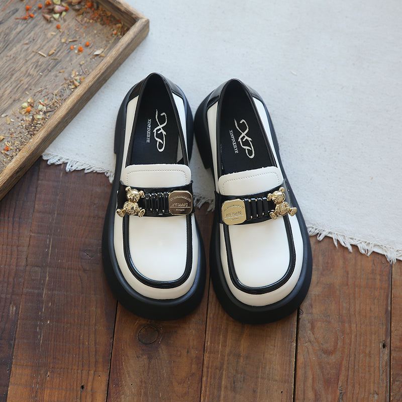 Vår Sommar Retro Kohud Runt Huvud Fashion Bear Loafers