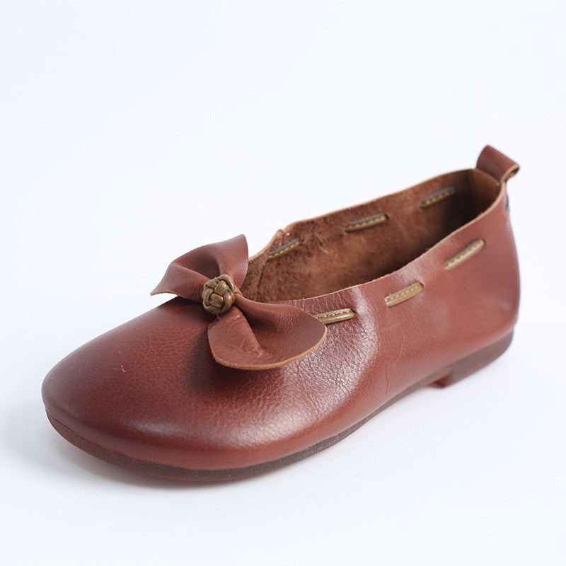 Vår Sommar Vintage Dam Leather Bowknot Fritidsskor