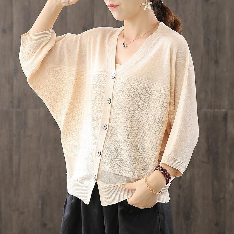 2022 Casual Stickad 3/4-ärm V-ringad Bat Sleeve Cardigan