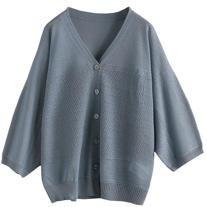 2022 Casual Stickad 3/4-ärm V-ringad Bat Sleeve Cardigan