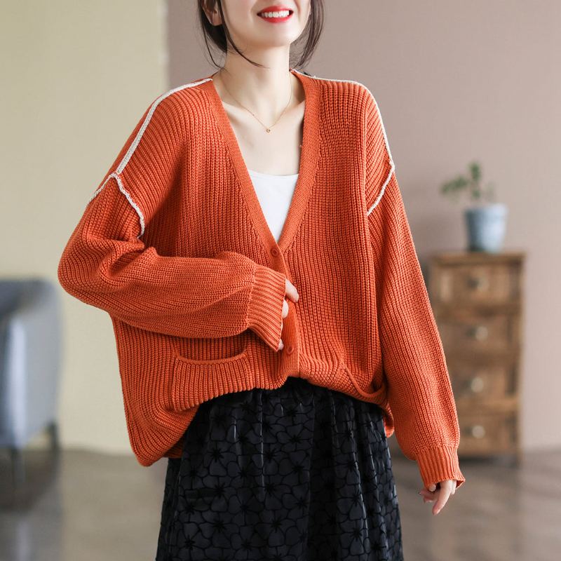 Dam Retro Bomull Stickad Spring Loose Cardigan