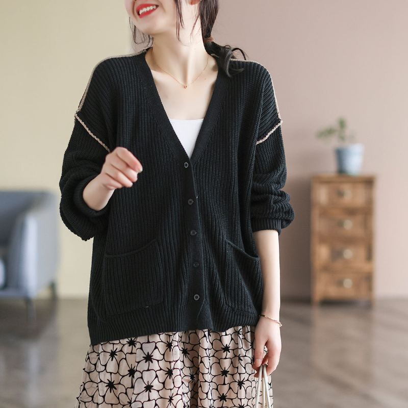 Dam Retro Bomull Stickad Spring Loose Cardigan