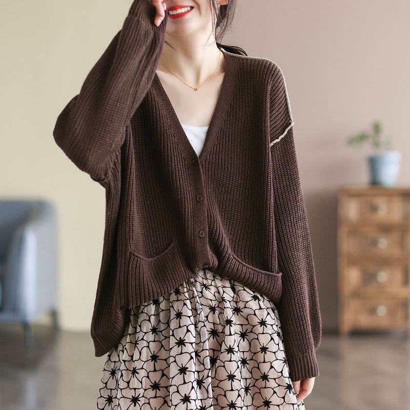 Dam Retro Bomull Stickad Spring Loose Cardigan