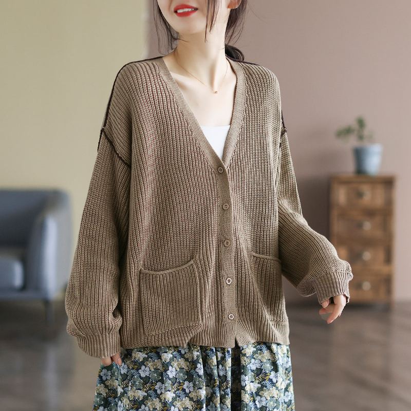 Dam Retro Bomull Stickad Spring Loose Cardigan