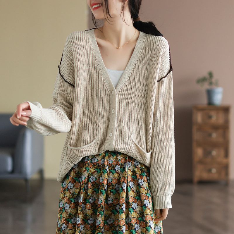 Dam Retro Bomull Stickad Spring Loose Cardigan