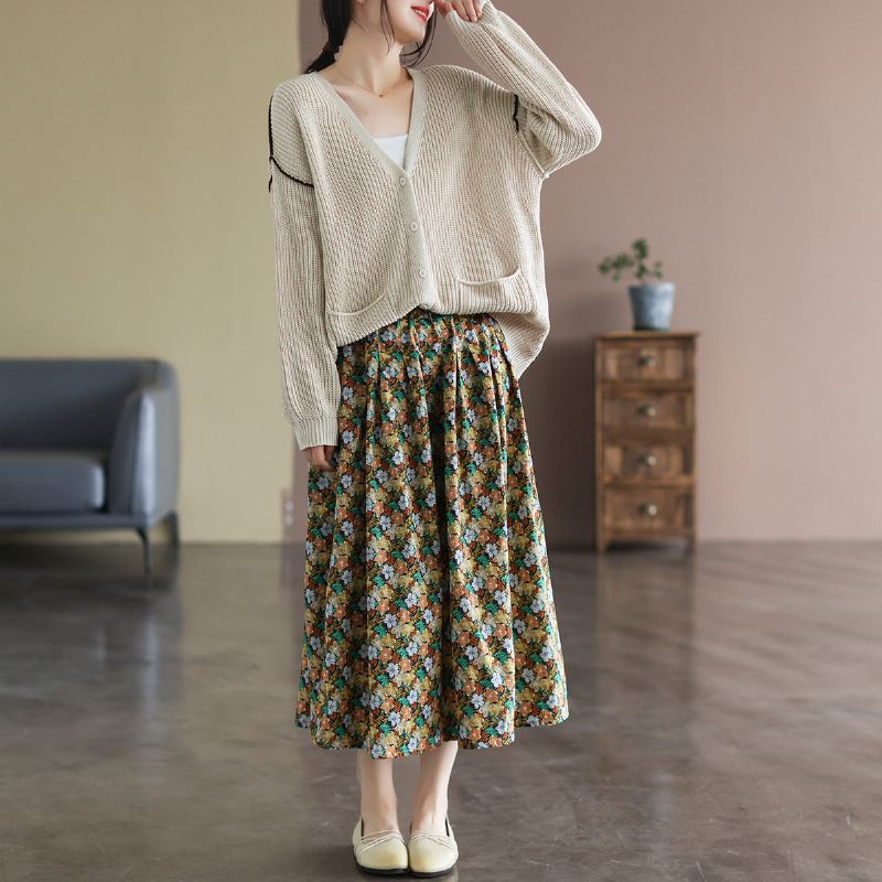 Dam Retro Bomull Stickad Spring Loose Cardigan