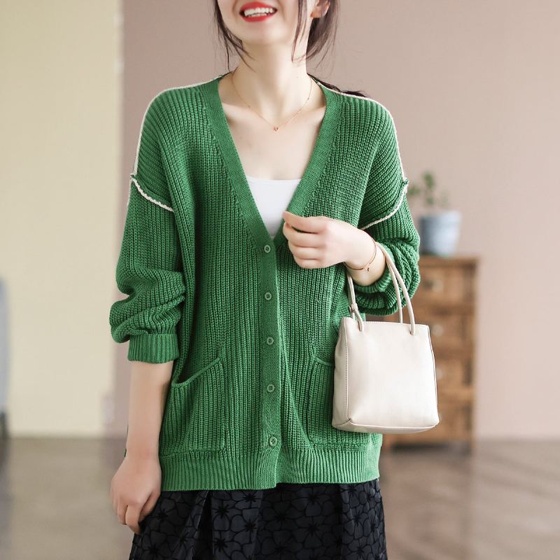 Dam Retro Bomull Stickad Spring Loose Cardigan