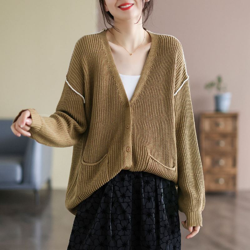 Dam Retro Bomull Stickad Spring Loose Cardigan