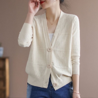 Dam Spring Cotton Stickad Retro V-ringad Cardigan