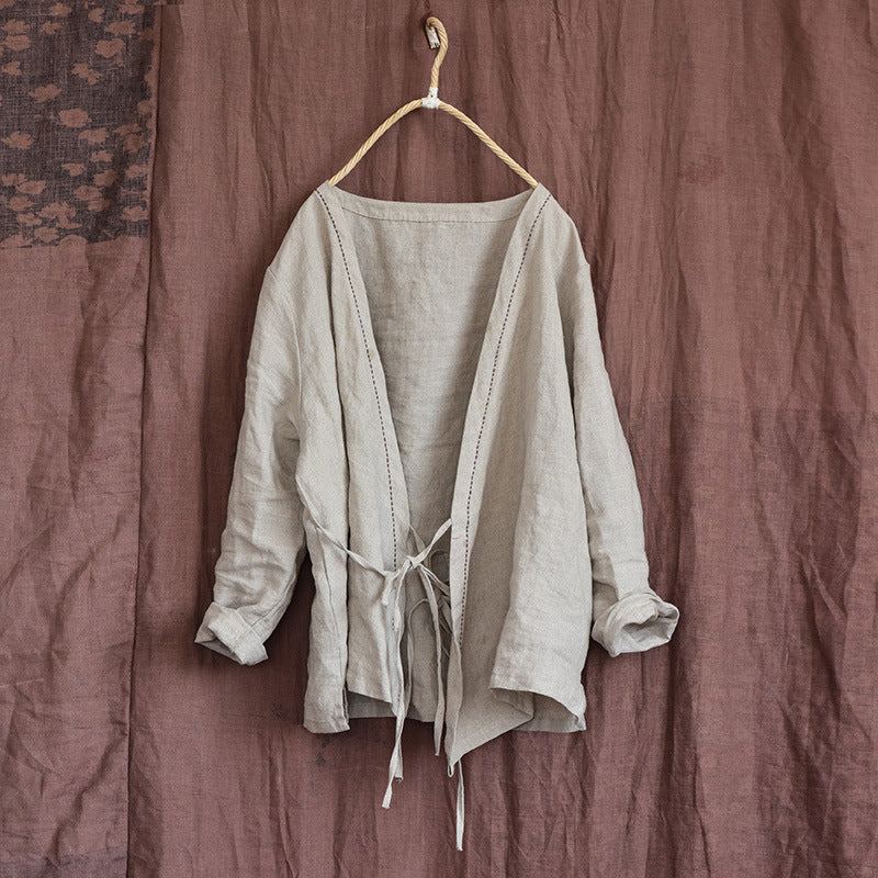 Dam Summer Vintage Solid Linne Tunn Cardigan