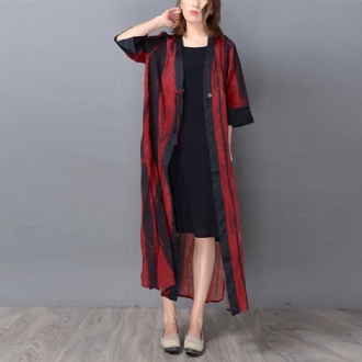 Silk Retro Vertical Stripe Cardigan Loose Coat