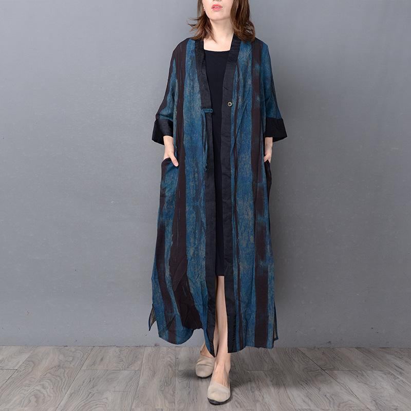 Silk Retro Vertical Stripe Cardigan Loose Coat