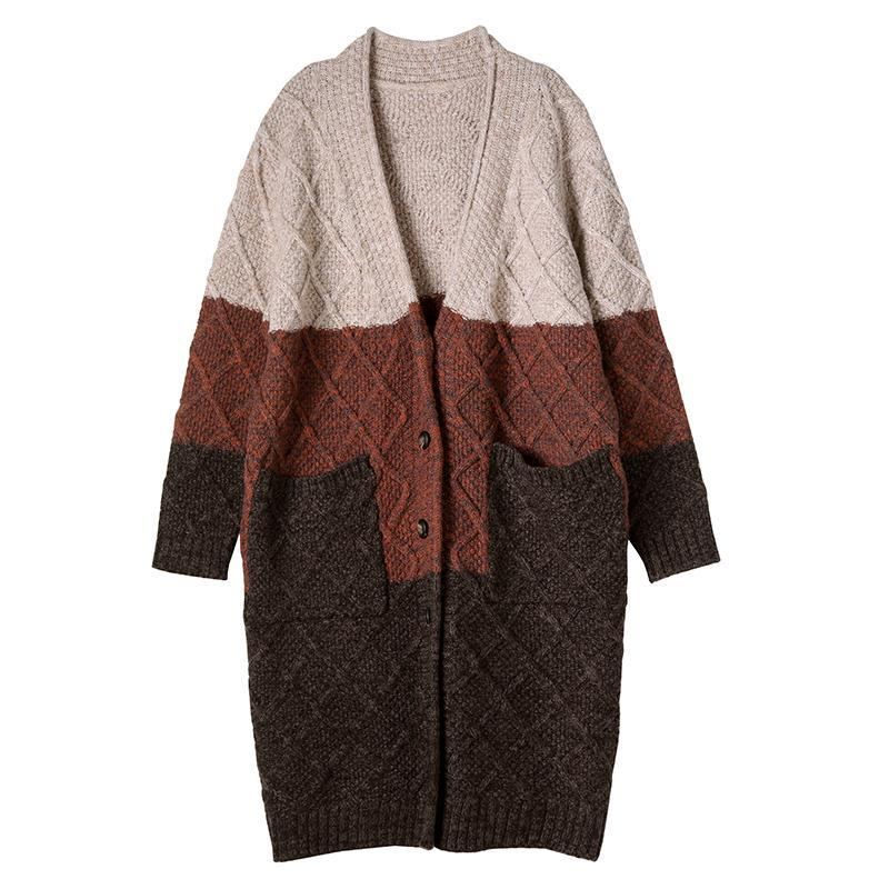 Stickad Color Blok Cardigan Long Coat