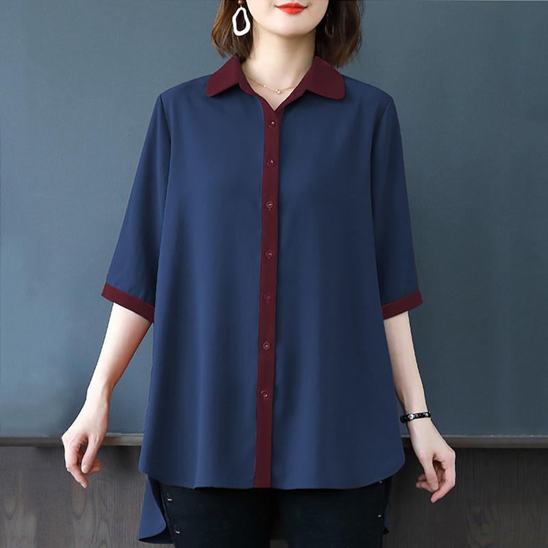 Chic Loose Enkel Solid Hög Låg Långärmad Plus Size Shirt