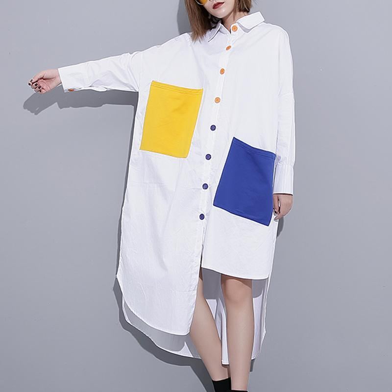 Color Block Asymmetrisk Pocket Slit Casual Shirt