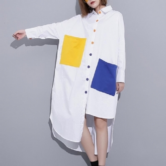 Color Block Asymmetrisk Pocket Slit Casual Shirt