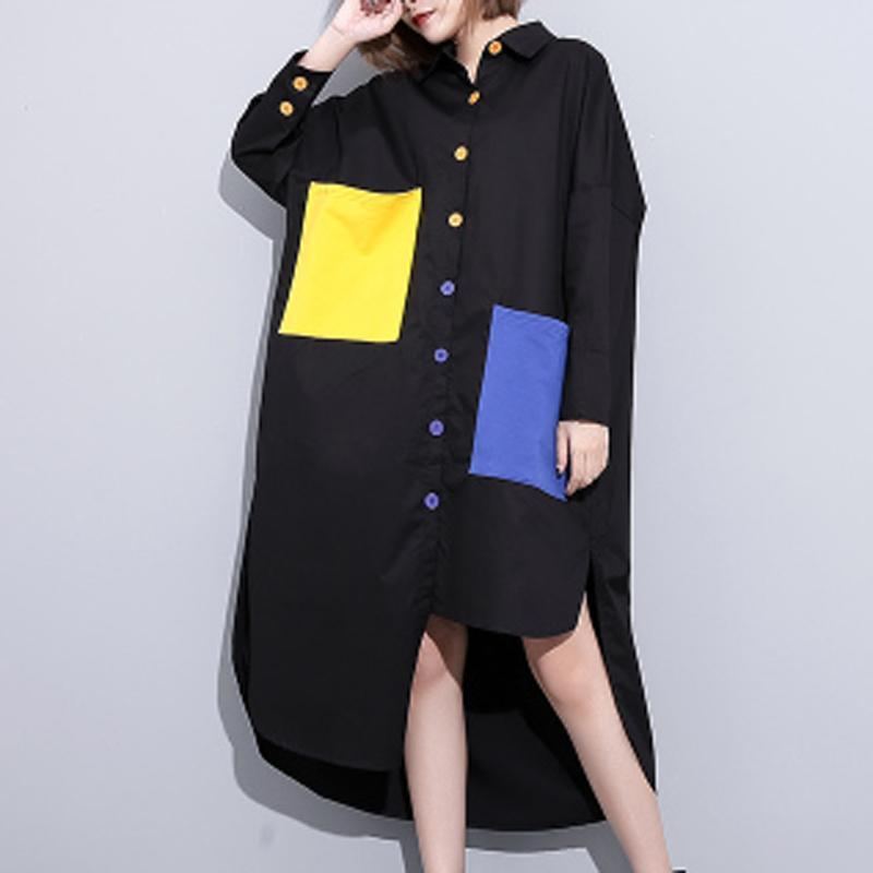 Color Block Asymmetrisk Pocket Slit Casual Shirt